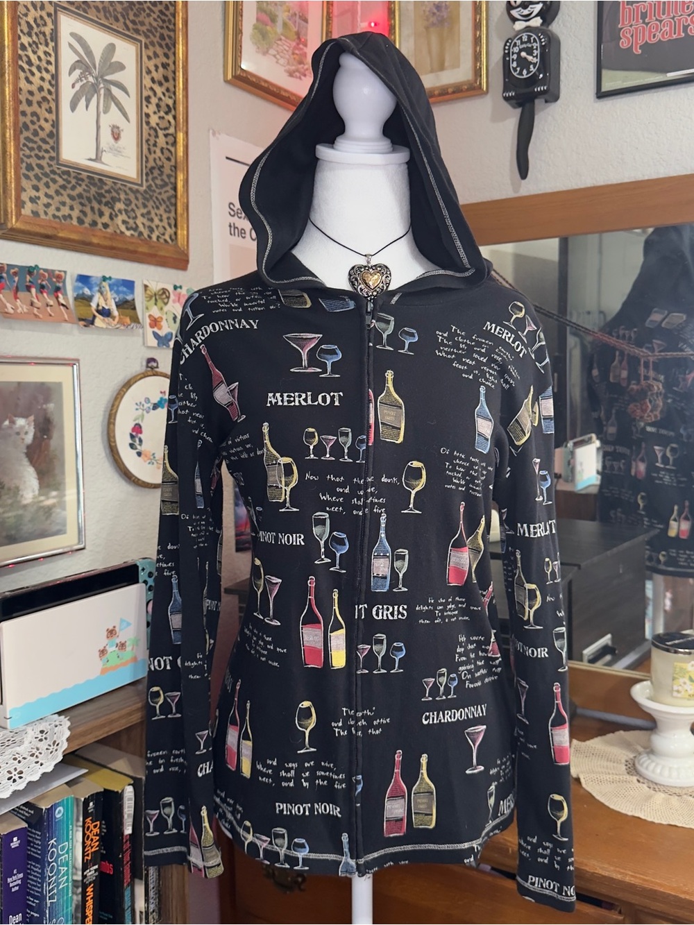 Y2K Wine Print Black Hooded Jacket - Unbranded - Picture 5 of 10